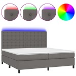 vidaXL Pat cu arcuri, saltea și LED, gri, 200x200 cm, piele ecologică
