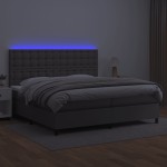 vidaXL Pat cu arcuri, saltea și LED, gri, 200x200 cm, piele ecologică