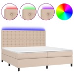 vidaXL Pat cu arcuri, cu saltea și LED cappuccino 200x200 cm piele eco vidaXL Pat cu arcuri, cu saltea și LED cappuccino 200x200 cm piele eco
