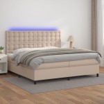 vidaXL Pat cu arcuri, cu saltea și LED cappuccino 200x200 cm piele eco vidaXL Pat cu arcuri, cu saltea și LED cappuccino 200x200 cm piele eco