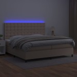vidaXL Pat cu arcuri, cu saltea și LED cappuccino 200x200 cm piele eco vidaXL Pat cu arcuri, cu saltea și LED cappuccino 200x200 cm piele eco