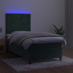 vidaXL Pat cu arcuri, saltea și LED, verde, 90x200 cm, catifea vidaXL Pat cu arcuri, saltea și LED, verde, 90x200 cm, catifea