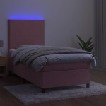 vidaXL Pat cu arcuri, saltea și LED, negru, 90x200 cm, catifea