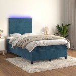 vidaXL Pat cu arcuri, saltea și LED, albastru, 120x200 cm, catifea vidaXL Pat cu arcuri, saltea și LED, albastru, 120x200 cm, catifea