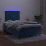 vidaXL Pat cu arcuri, saltea și LED, albastru, 120x200 cm, catifea vidaXL Pat cu arcuri, saltea și LED, albastru, 120x200 cm, catifea