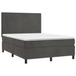 vidaXL Pat cu arcuri, saltea și LED, gri închis, 140x190 cm, catifea