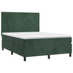 vidaXL Pat cu arcuri, saltea și LED, verde închis, 140x190 cm, catifea