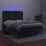 vidaXL Pat cu arcuri, saltea și LED, verde închis, 140x190 cm, catifea
