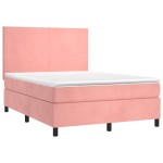 vidaXL Pat cu arcuri, cu saltea și LED, roz, 140x190 cm catifea