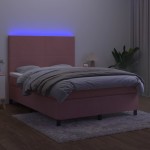 vidaXL Pat cu arcuri, cu saltea și LED, roz, 140x190 cm catifea