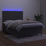 vidaXL Pat cu arcuri, saltea și LED, gri închis, 140x200 cm, catifea