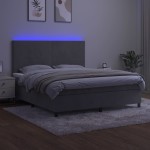 vidaXL Pat cu arcuri, saltea și LED, gri deschis, 160x200 cm, catifea