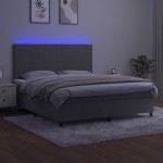 vidaXL Pat cu arcuri, saltea și LED, gri deschis, 180x200 cm, catifea