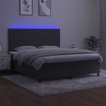 vidaXL Pat cu arcuri, saltea și LED, gri închis, 180x200 cm, catifea