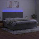 vidaXL Pat cu arcuri, saltea și LED, gri deschis, 200x200 cm, catifea