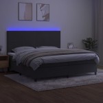 vidaXL Pat cu arcuri, saltea și LED, gri închis, 200x200 cm, catifea
