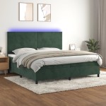 vidaXL Pat cu arcuri, saltea și LED, verde închis, 200x200 cm, catifea vidaXL Pat cu arcuri, saltea și LED, verde închis, 200x200 cm, catifea