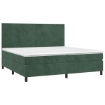 vidaXL Pat cu arcuri, saltea și LED, verde închis, 200x200 cm, catifea vidaXL Pat cu arcuri, saltea și LED, verde închis, 200x200 cm, catifea