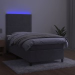 vidaXL Pat cu arcuri, saltea și LED, gri deschis, 90x190 cm, catifea