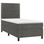 vidaXL Pat cu arcuri, saltea și LED, gri închis, 90x190 cm, catifea