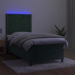 vidaXL Pat cu arcuri, saltea și LED, verde închis, 90x190 cm, catifea vidaXL Pat cu arcuri, saltea și LED, verde închis, 90x190 cm, catifea