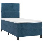 vidaXL Pat cu arcuri, saltea și LED, bleumarin, 90x190 cm, catifea