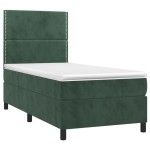 vidaXL Pat cu arcuri, saltea și LED, verde, 90x200 cm, catifea