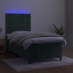 vidaXL Pat cu arcuri, saltea și LED, verde, 90x200 cm, catifea