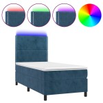 vidaXL Pat cu arcuri, saltea și LED, bleumarin, 90x200 cm, catifea