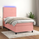 vidaXL Pat cu arcuri, saltea și LED, negru, 90x200 cm, catifea vidaXL Pat cu arcuri, saltea și LED, negru, 90x200 cm, catifea