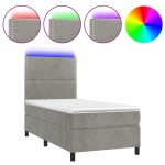 vidaXL Pat cu arcuri, saltea și LED, gri deschis, 100x200 cm, catifea vidaXL Pat cu arcuri, saltea și LED, gri deschis, 100x200 cm, catifea