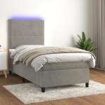 vidaXL Pat cu arcuri, saltea și LED, gri deschis, 100x200 cm, catifea vidaXL Pat cu arcuri, saltea și LED, gri deschis, 100x200 cm, catifea