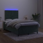 vidaXL Pat cu arcuri, saltea și LED, verde închis, 120x200 cm, catifea vidaXL Pat cu arcuri, saltea și LED, verde închis, 120x200 cm, catifea