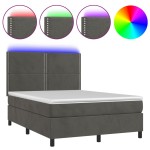 vidaXL Pat cu arcuri, saltea și LED, gri închis, 140x190 cm, catifea