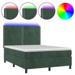 vidaXL Pat cu arcuri, saltea și LED, verde închis, 140x190 cm, catifea vidaXL Pat cu arcuri, saltea și LED, verde închis, 140x190 cm, catifea