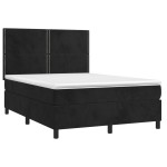 vidaXL Pat cu arcuri, saltea și LED, negru, 140x200 cm, catifea vidaXL Pat cu arcuri, saltea și LED, negru, 140x200 cm, catifea