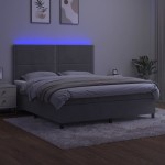 vidaXL Pat cu arcuri, saltea și LED, gri deschis, 160x200 cm, catifea
