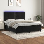 vidaXL Pat cu arcuri, saltea și LED, negru, 160x200 cm, catifea vidaXL Pat cu arcuri, saltea și LED, negru, 160x200 cm, catifea