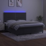 vidaXL Pat cu arcuri, saltea și LED, gri închis, 180x200 cm, catifea