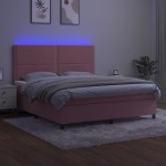 vidaXL Pat cu arcuri, saltea & LED, roz, 180x200 cm, catifea