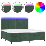 vidaXL Pat cu arcuri, saltea și LED, verde închis, 200x200 cm, catifea vidaXL Pat cu arcuri, saltea și LED, verde închis, 200x200 cm, catifea