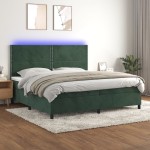 vidaXL Pat cu arcuri, saltea și LED, verde închis, 200x200 cm, catifea vidaXL Pat cu arcuri, saltea și LED, verde închis, 200x200 cm, catifea