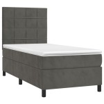 vidaXL Pat cu arcuri, saltea și LED, gri închis, 90x190 cm, catifea