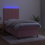 vidaXL Pat cu arcuri, saltea și LED, roz, 90x190 cm, catifea