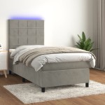 vidaXL Pat cu arcuri, saltea și LED, gri deschis, 90x200 cm, catifea vidaXL Pat cu arcuri, saltea și LED, gri deschis, 90x200 cm, catifea