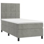 vidaXL Pat cu arcuri, saltea și LED, gri deschis, 90x200 cm, catifea vidaXL Pat cu arcuri, saltea și LED, gri deschis, 90x200 cm, catifea