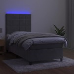 vidaXL Pat cu arcuri, saltea și LED, gri deschis, 90x200 cm, catifea vidaXL Pat cu arcuri, saltea și LED, gri deschis, 90x200 cm, catifea