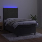 vidaXL Pat cu arcuri, saltea și LED, gri închis, 90x200 cm, catifea