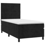 vidaXL Pat cu arcuri, saltea și LED, negru, 90x200 cm, catifea