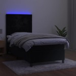 vidaXL Pat cu arcuri, saltea și LED, negru, 90x200 cm, catifea